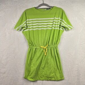 Ralph Lauren Women's Lime Green White Blouse‎ Size Medium Striped Cinch Waist